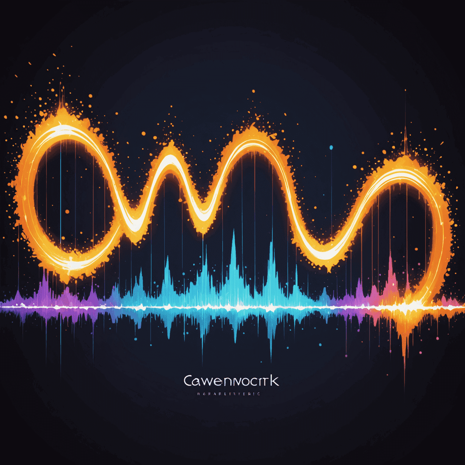 A vibrant, animated waveform representing a fantasy spell sound effect, with swirling particles of light and magical runes floating around it.