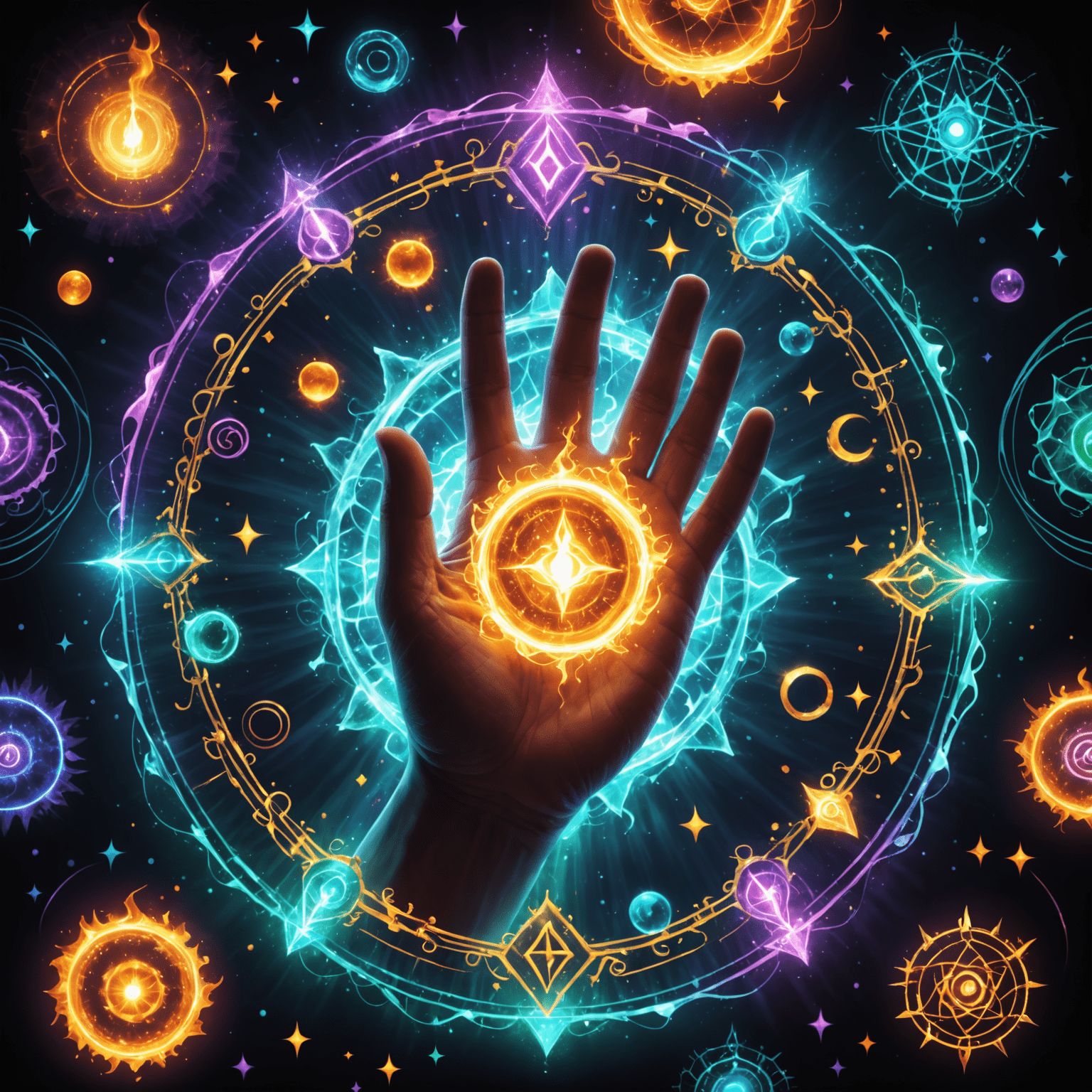 Visualization of various spell casting effects, showing colorful energy waves and magical symbols
