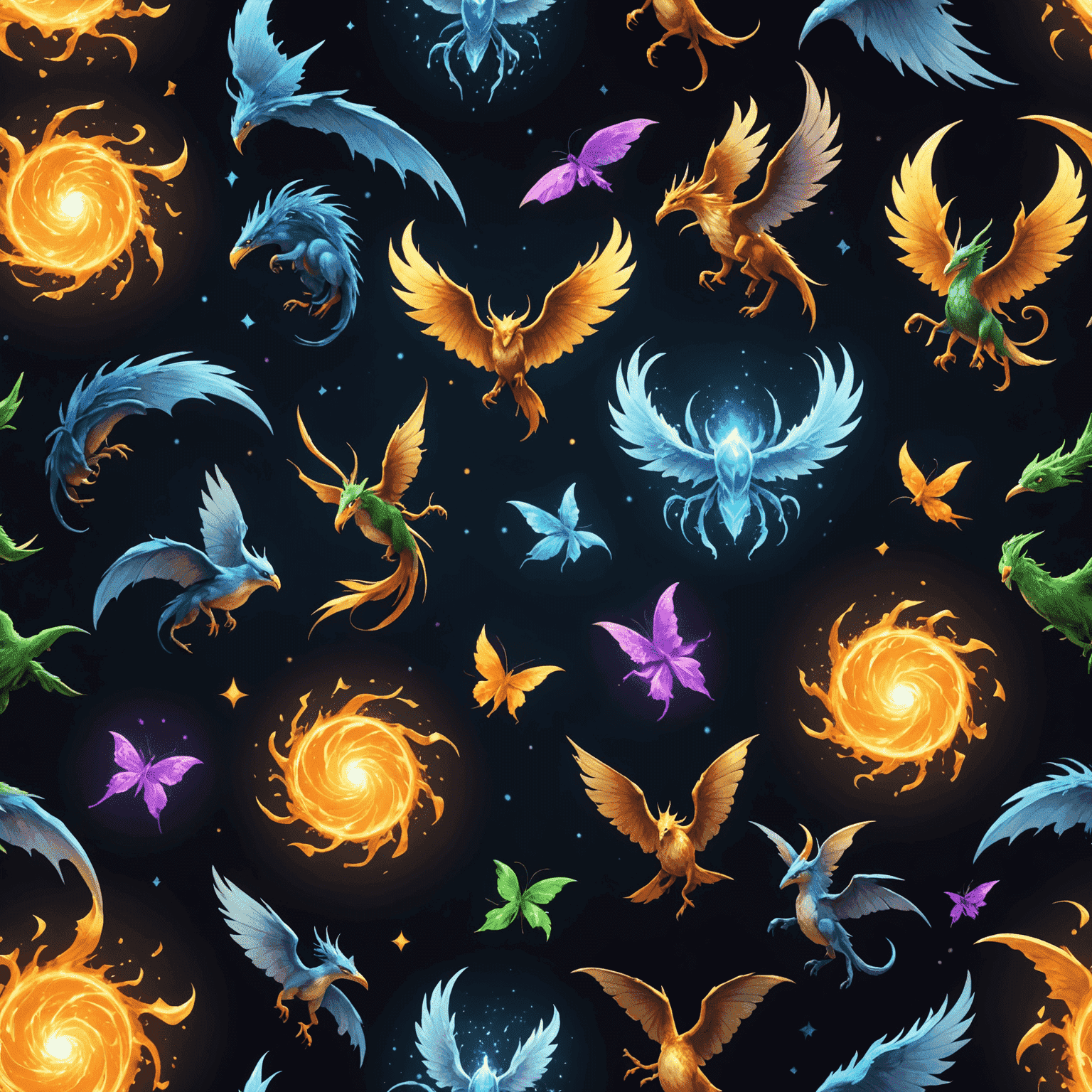 Magical particles and mythical creatures representing fantasy game audio