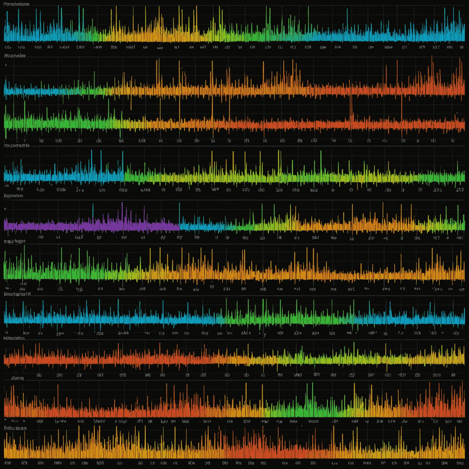 A grid of spectrograms showing the unique frequency patterns of various monster vocalizations, from low rumbles to high-pitched shrieks.