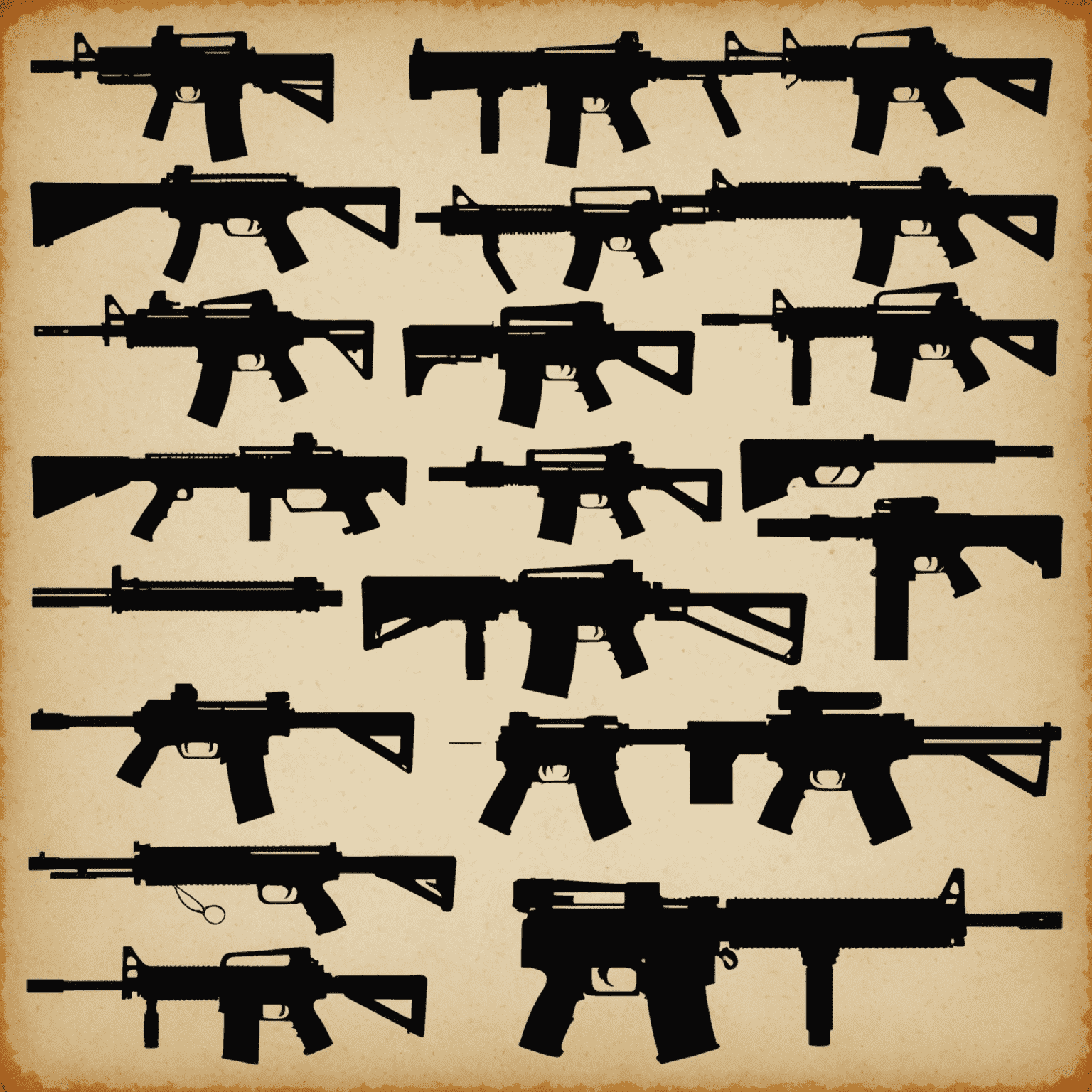 Various weapon silhouettes with sound wave overlays