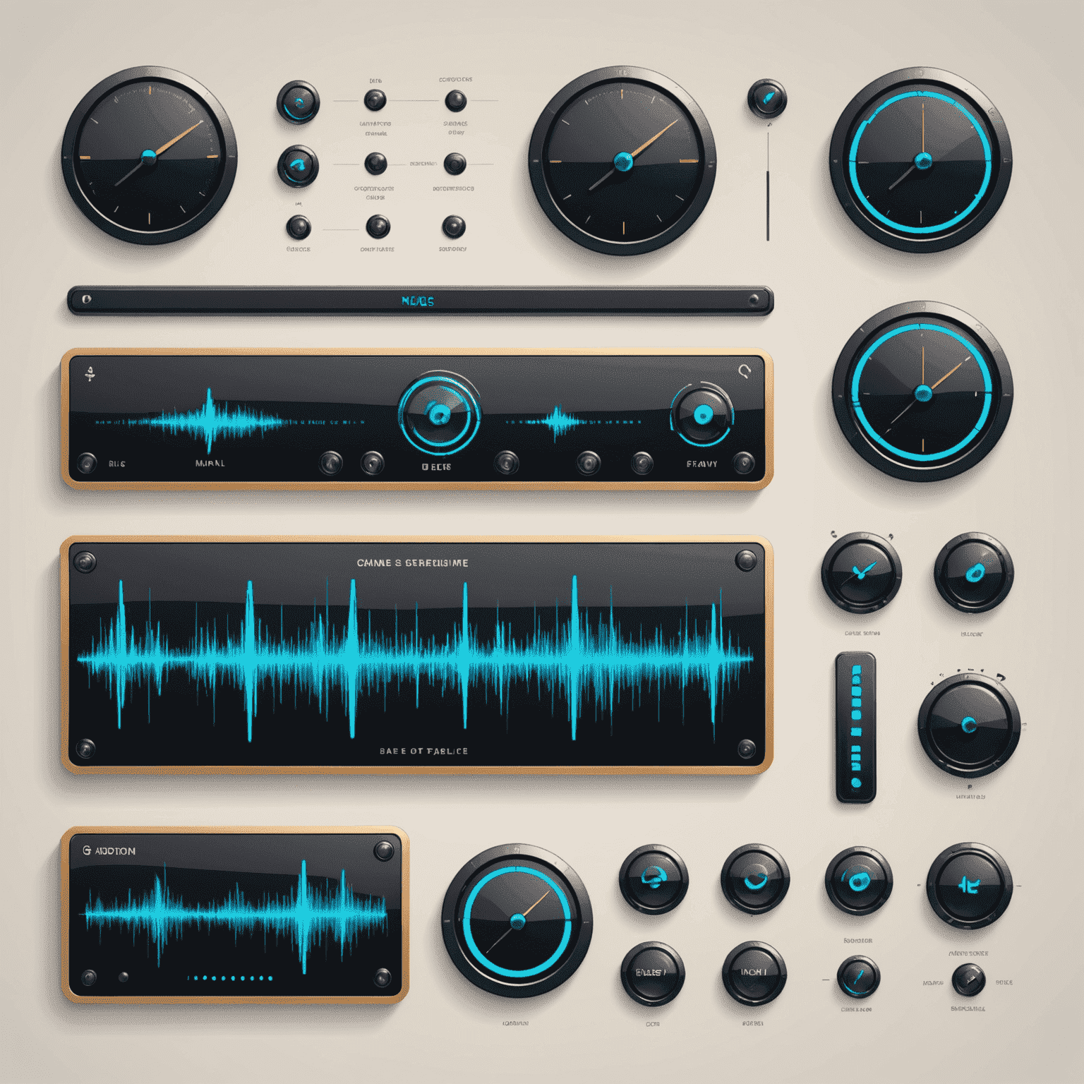 Abstract representation of game interface elements with accompanying sound wave indicators
